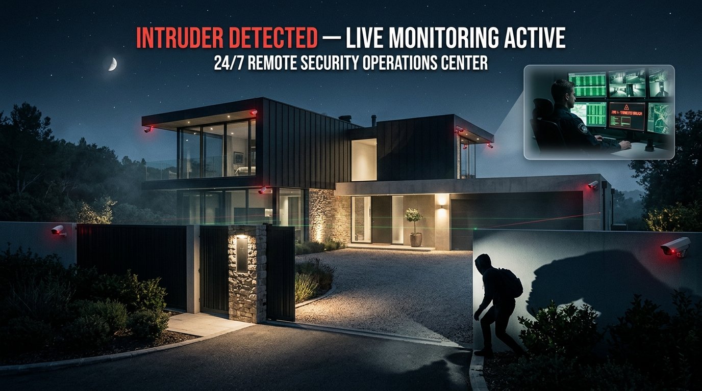 Realistic Night House CCTV Perimeter Intruder Detection & Remote Control Room